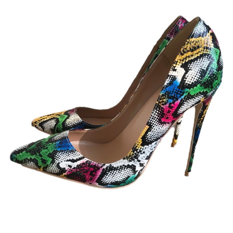 Women'S Shoes Size 12 - Colorful Python Leather High Heels Pumps