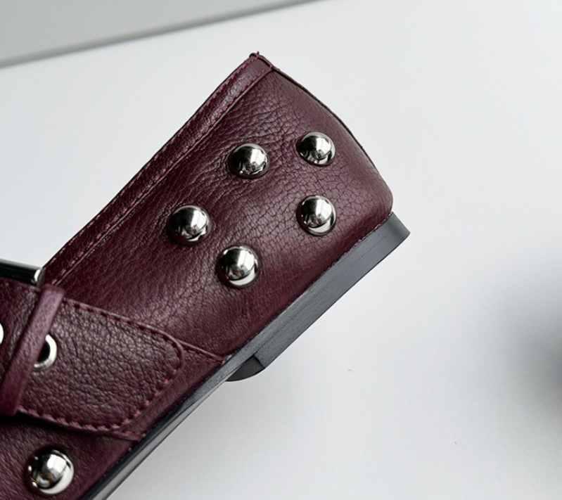 Women'S Shoes Burgundy - Dave&di Summer Minimalist Sheepskin Rivet Buckle