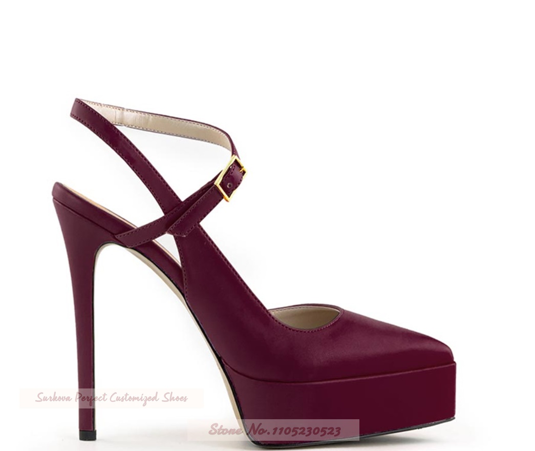 Women'S Shoes Burgundy - Burgundy Matte Pointed Toe Platform High
