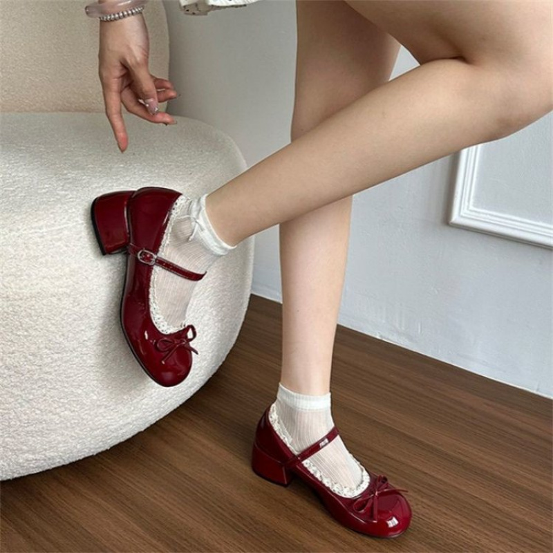 Women'S Shoes Burgundy - 2026 Spring/Fall Women's High-End Ballet Mary