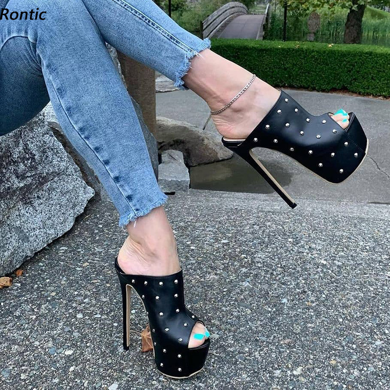 Women Shoes Waterproof - Rontic 2021 Handmade Women Mules Sandals
