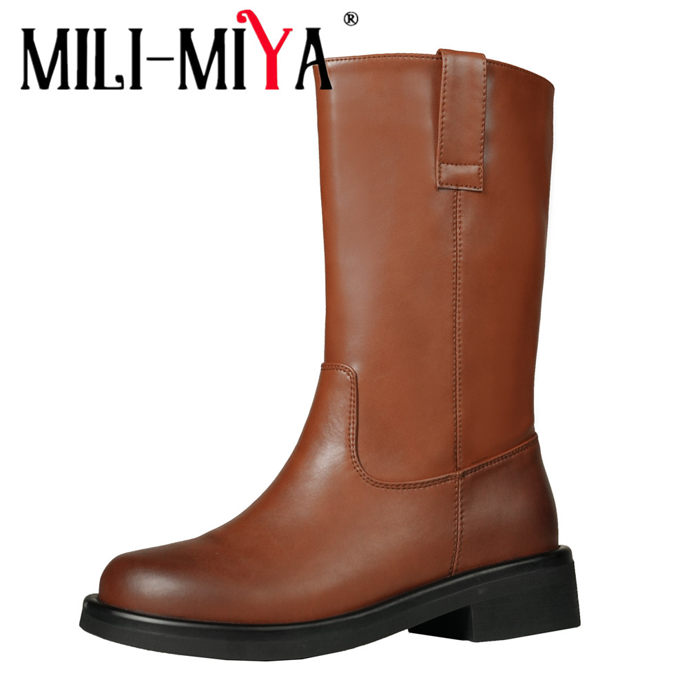 Women'S Shoes Extra Wide - MILI-MIYA Women's Round-Toe Wide-Leg Slip-On Mid-Calf
