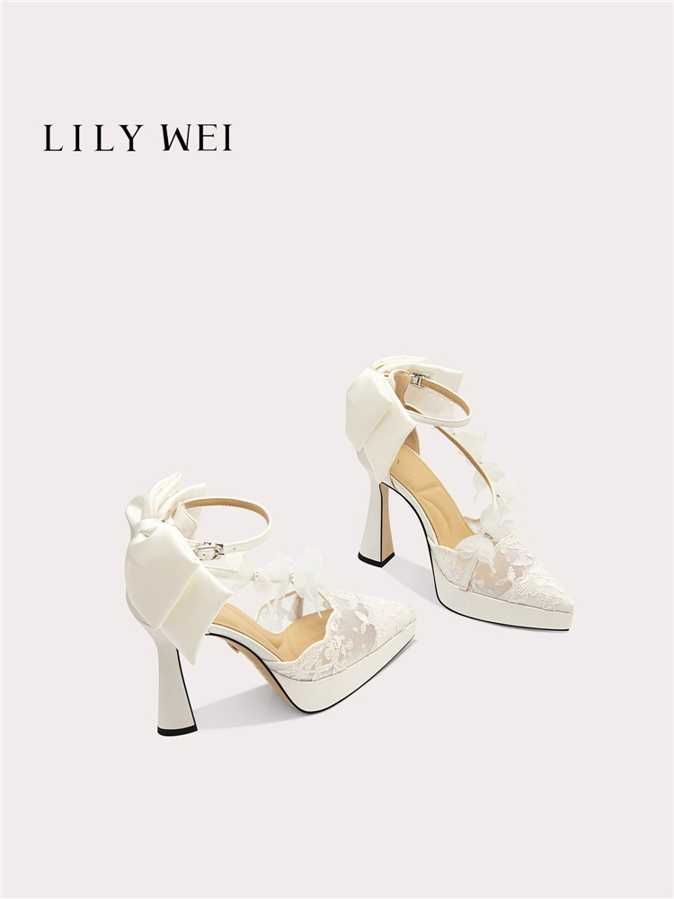 Women Shoes Waterproof - Summer new pointed lace mesh rhinestone