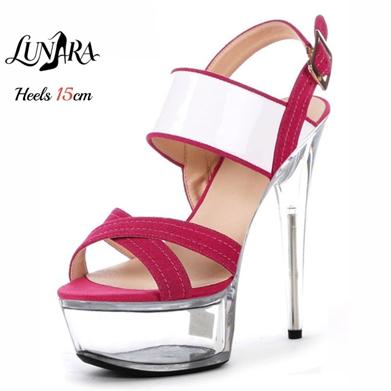 Peep Toe Heels - 15cm/6Inch Clear Platform Stiletto Sandals Pink