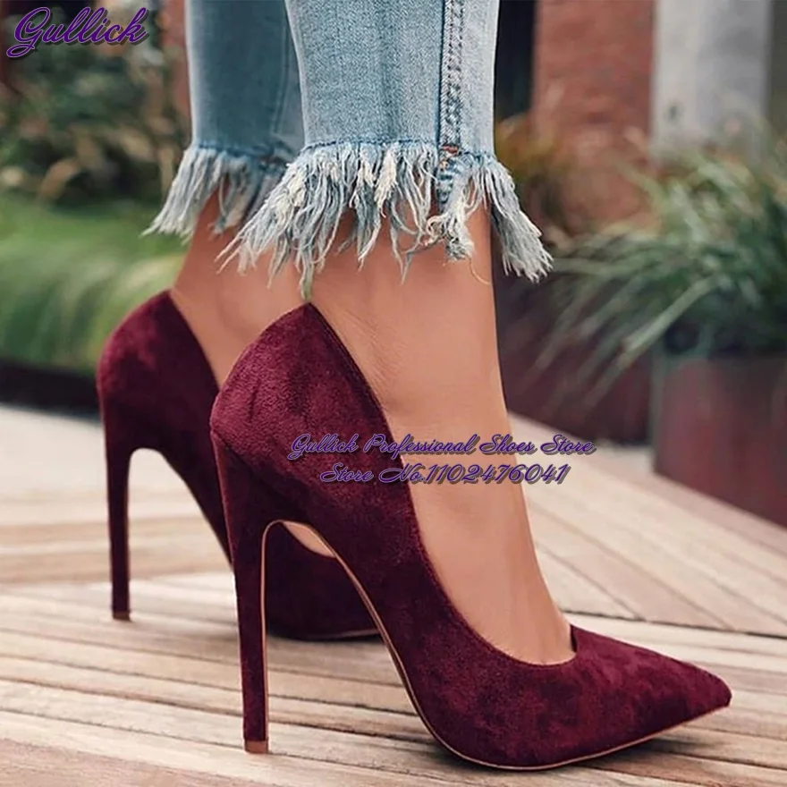 Women'S Shoes Burgundy - Gullick Women Wine Red Suede Shallow