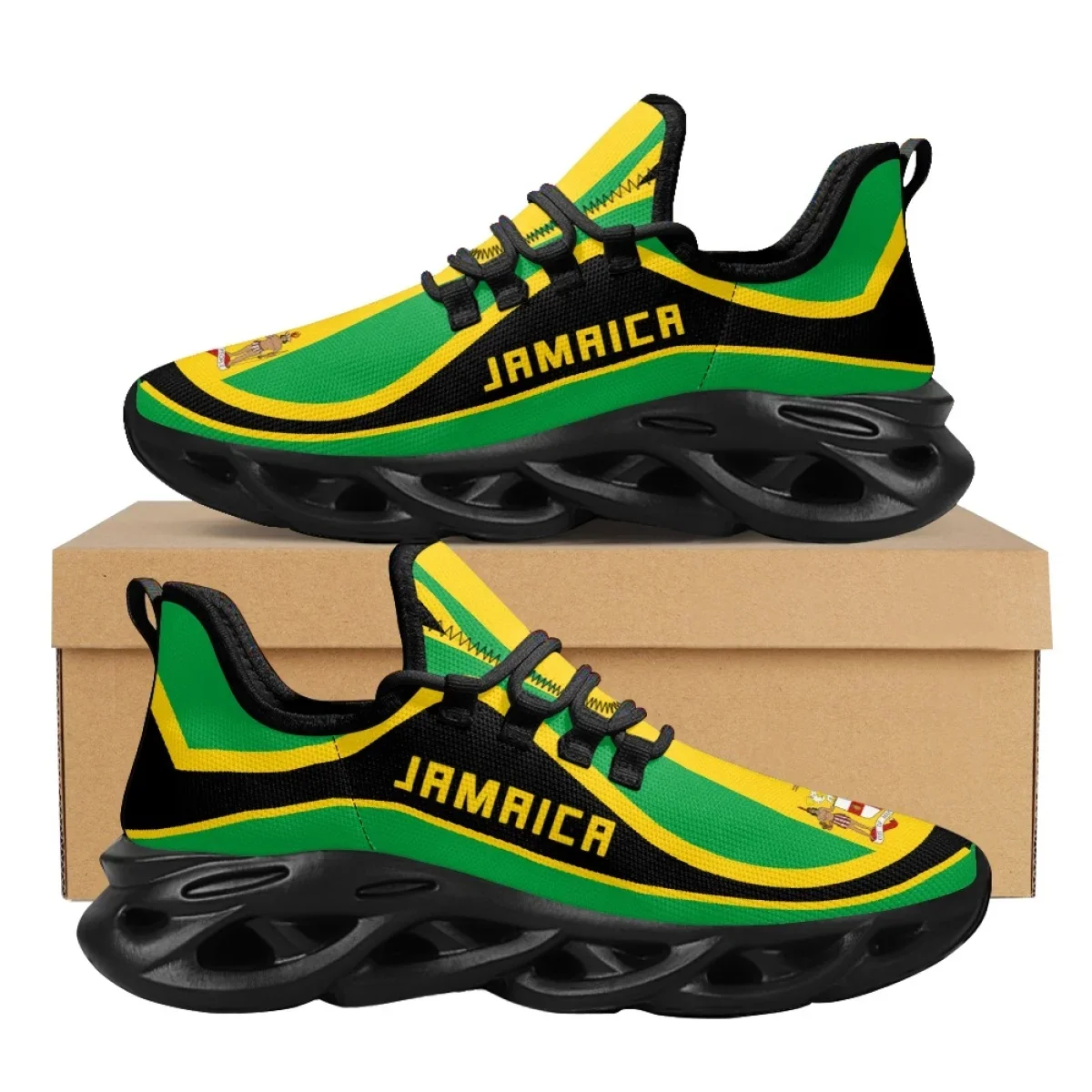 Women Shoes Name - Jamaica Flag Pattern Lightweight Lace Up
