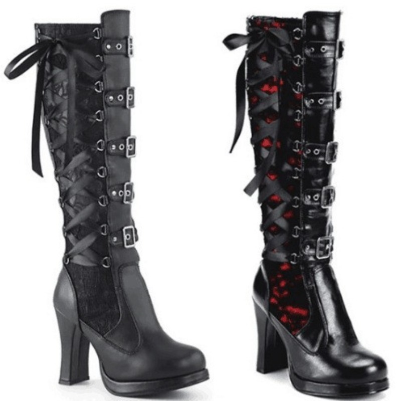 High Knee Heel Boots - Punk Gothic Style Women's Knee High