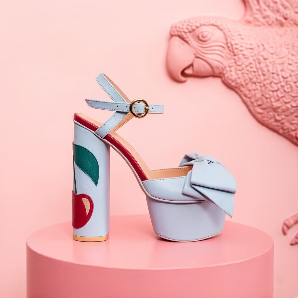 Peep Toe Heels - Light Blue/Pink Platform Heeled Sandals Oversized