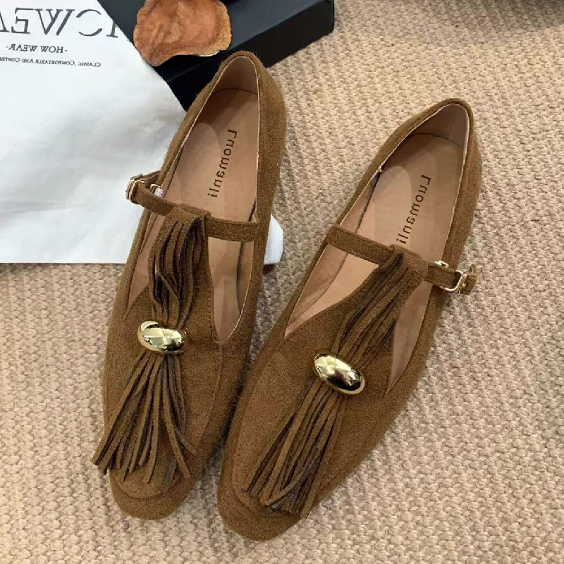 Women Shoes Types - Faux Suede T-Type Flats Women Fashion