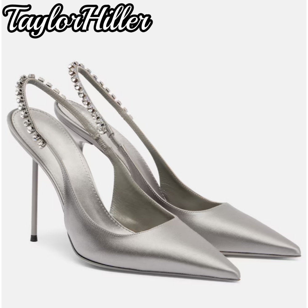 Strappy Heeled Sandals - Luxury Strappy Rhinestones Decor Heeled Sandals