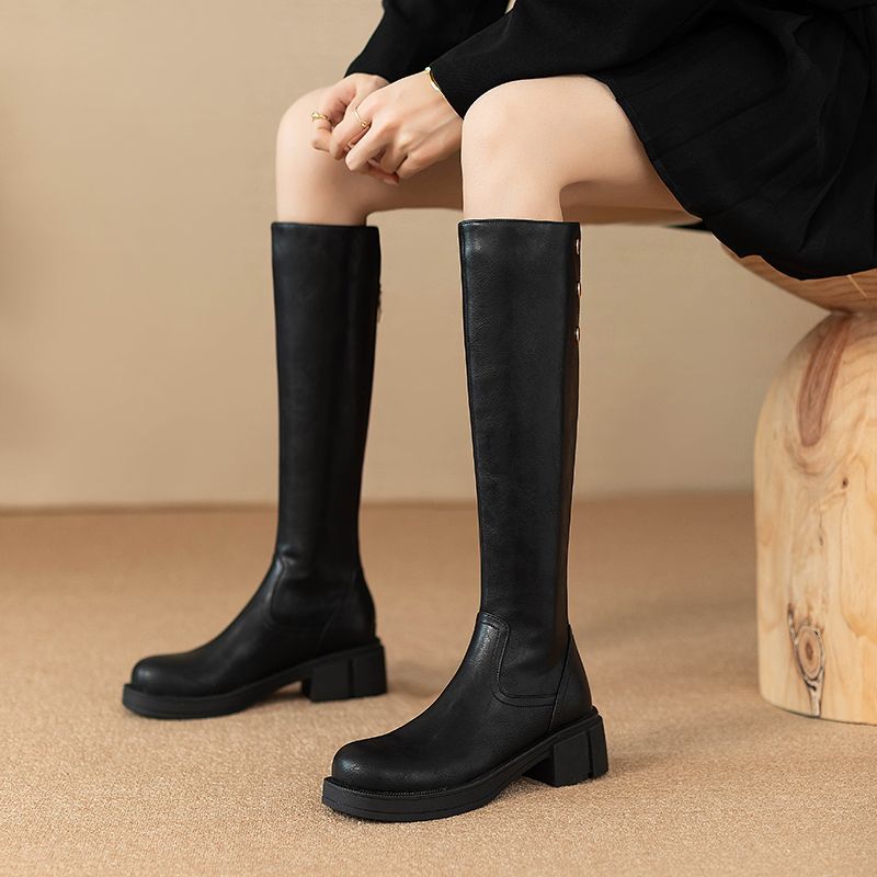 Women Shoes Waterproof - Autumn Winter Middle Heel Ladies Knee