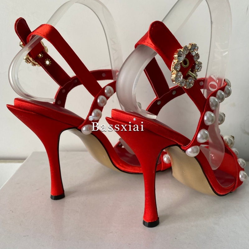 Pearl Bead Decor T-Strap Stile - Strappy Heeled Sandals ulasan dan harga