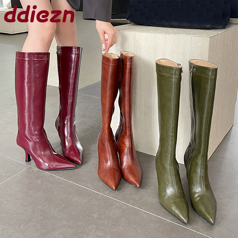 Fashion Pointed Toe Ladies Kne - High Knee Heel Boots ulasan dan harga