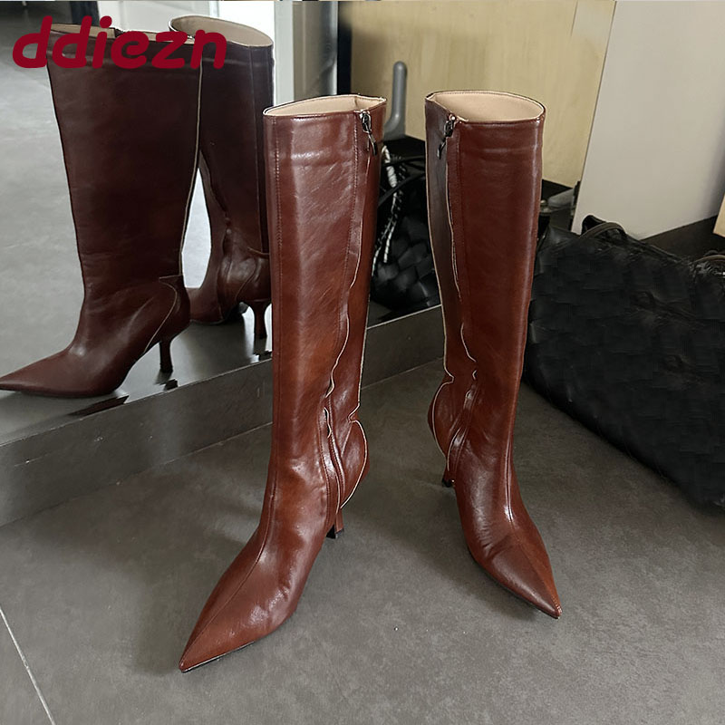 Fashion Pointed Toe Ladies Kne - High Knee Heel Boots ulasan dan harga