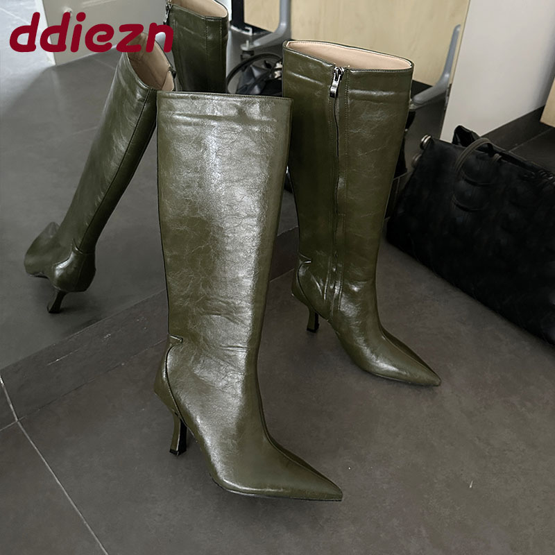 Fashion Pointed Toe Ladies Kne - High Knee Heel Boots ulasan dan harga