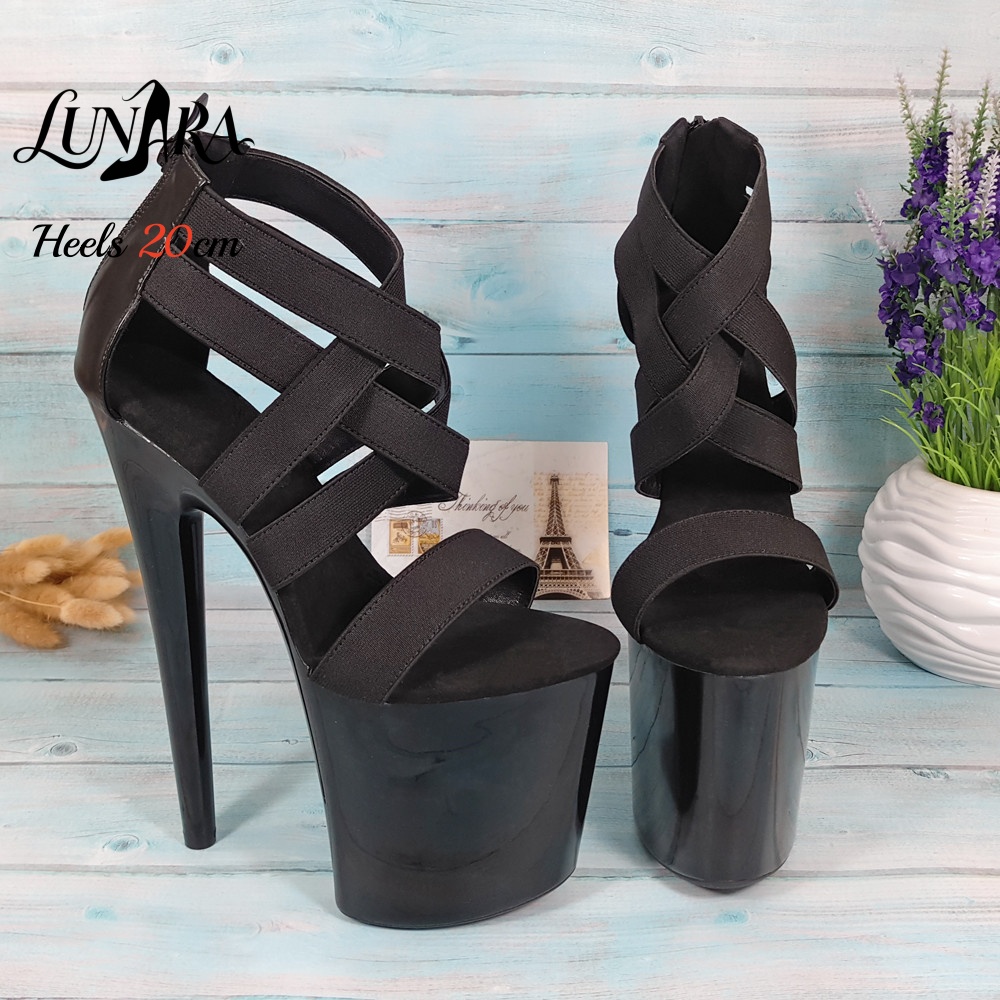 Womens 20cm/8Inch Black Strapp - Strappy Heeled Sandals ulasan dan harga