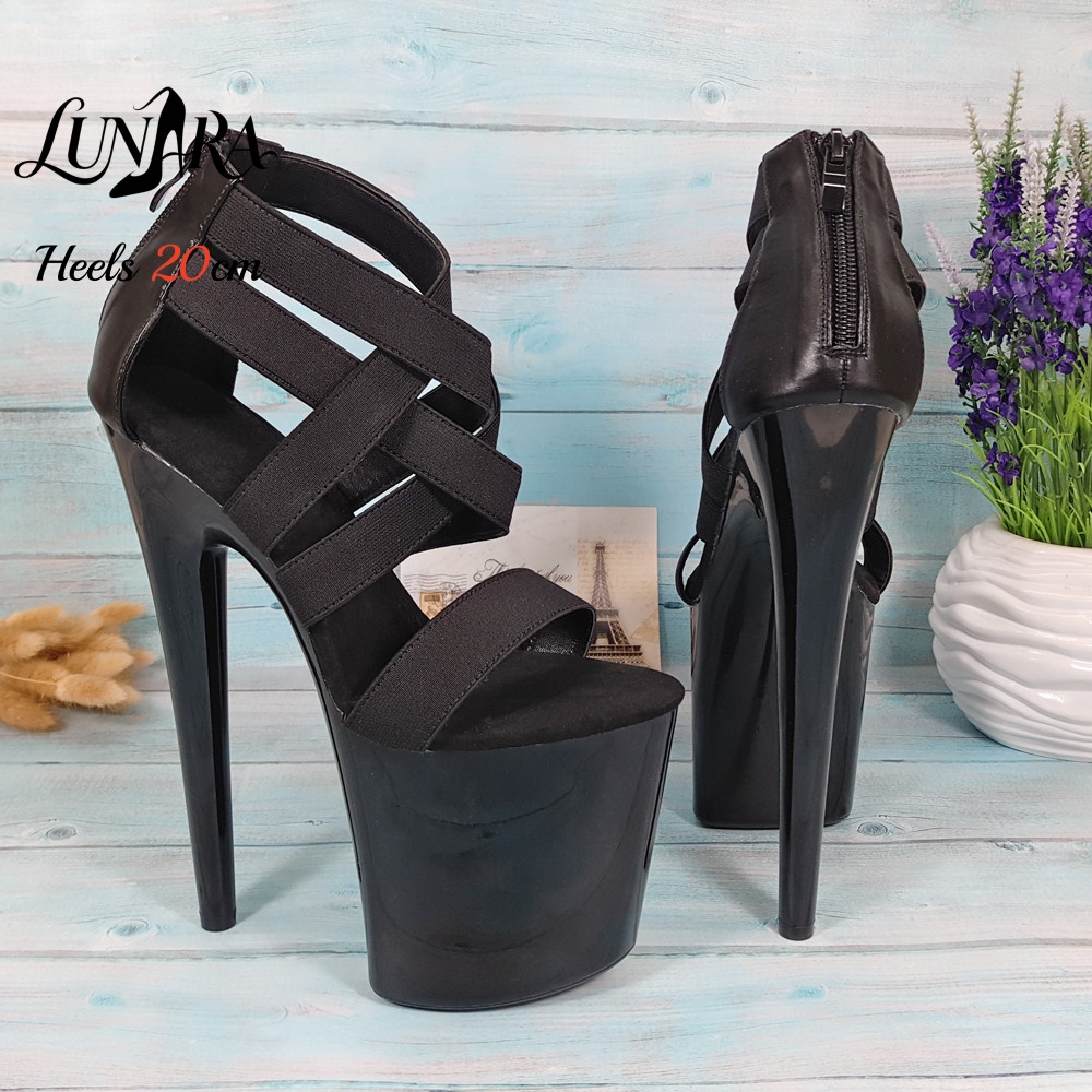 Womens 20cm/8Inch Black Strapp - Strappy Heeled Sandals ulasan dan harga