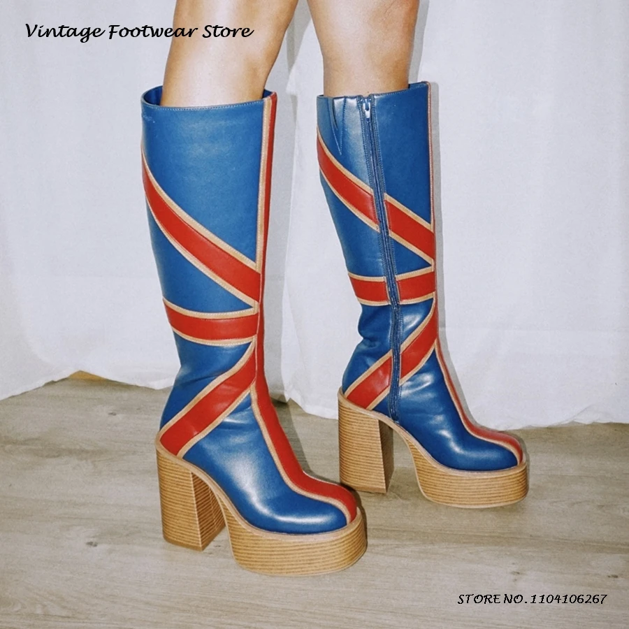 Patchwork Leather Platfrom Kne - High Knee Heel Boots ulasan dan harga