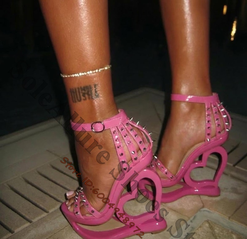 Hot Pink Spike Stud Caged Hear - Peep Toe Heels ulasan dan harga