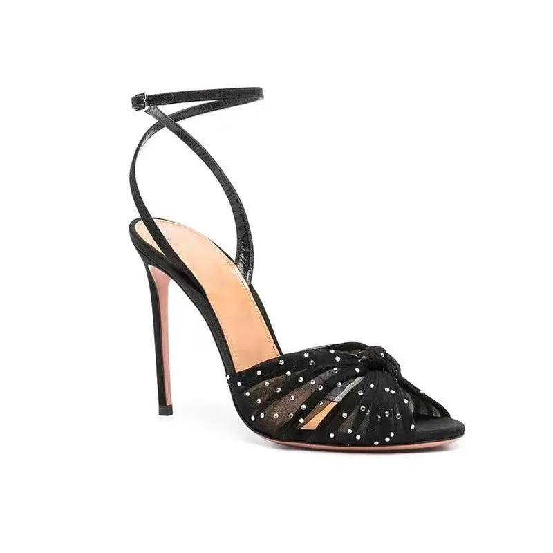 Mesh Rhinestone Knotted Women  - Peep Toe Heels ulasan dan harga