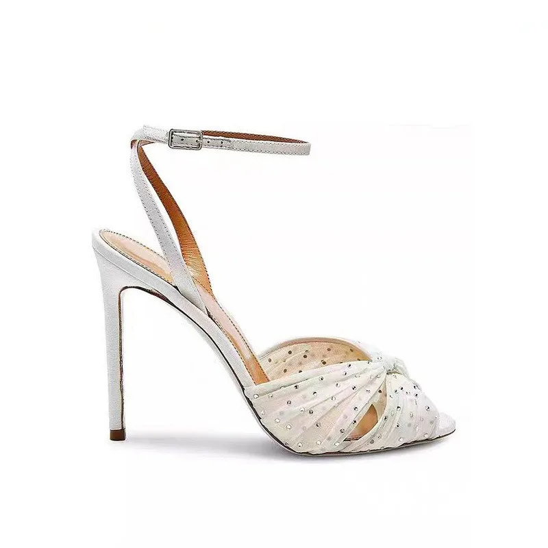 Mesh Rhinestone Knotted Women  - Peep Toe Heels ulasan dan harga