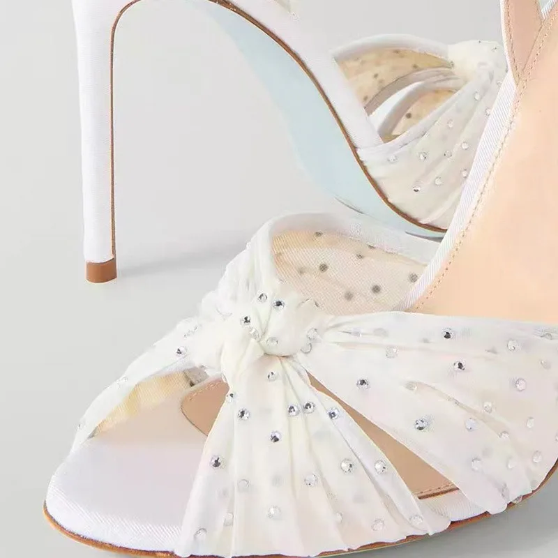 Mesh Rhinestone Knotted Women  - Peep Toe Heels ulasan dan harga