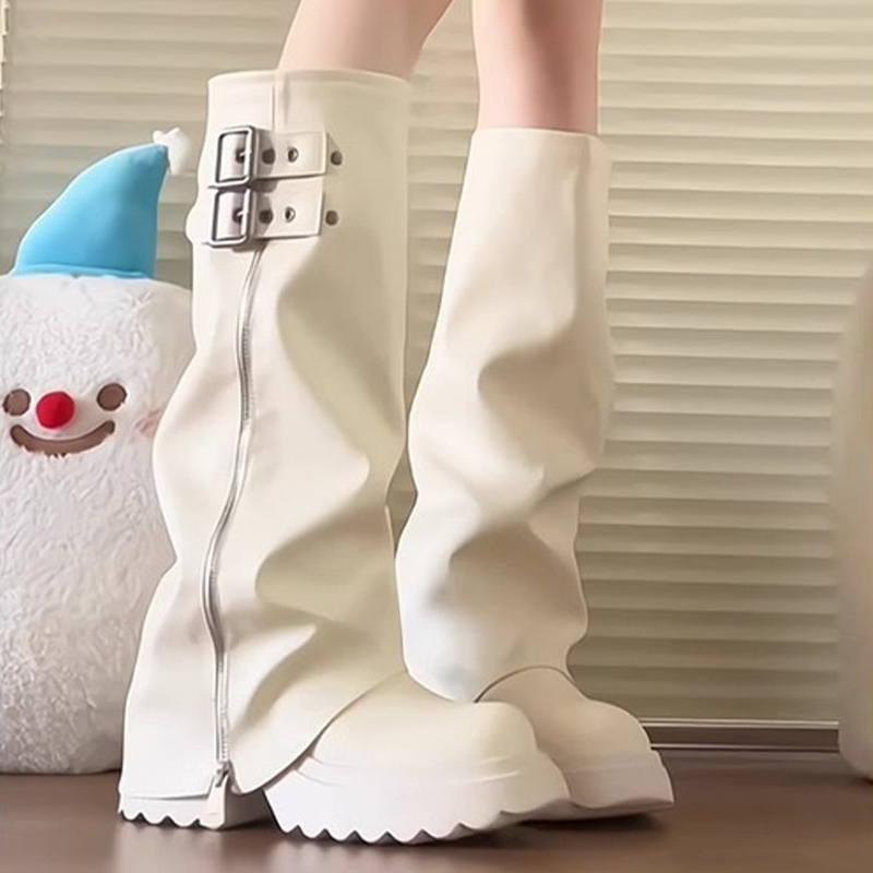 Punk Style Splicing Thick Bott - High Knee Heel Boots ulasan dan harga