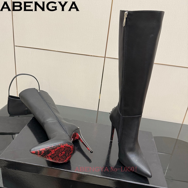 Sexy Black Leather Knee High B - High Knee Heel Boots ulasan dan harga
