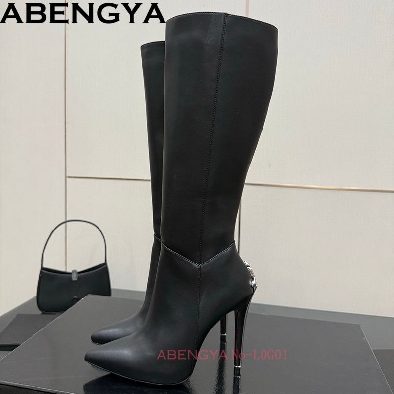 Sexy Black Leather Knee High B - High Knee Heel Boots ulasan dan harga
