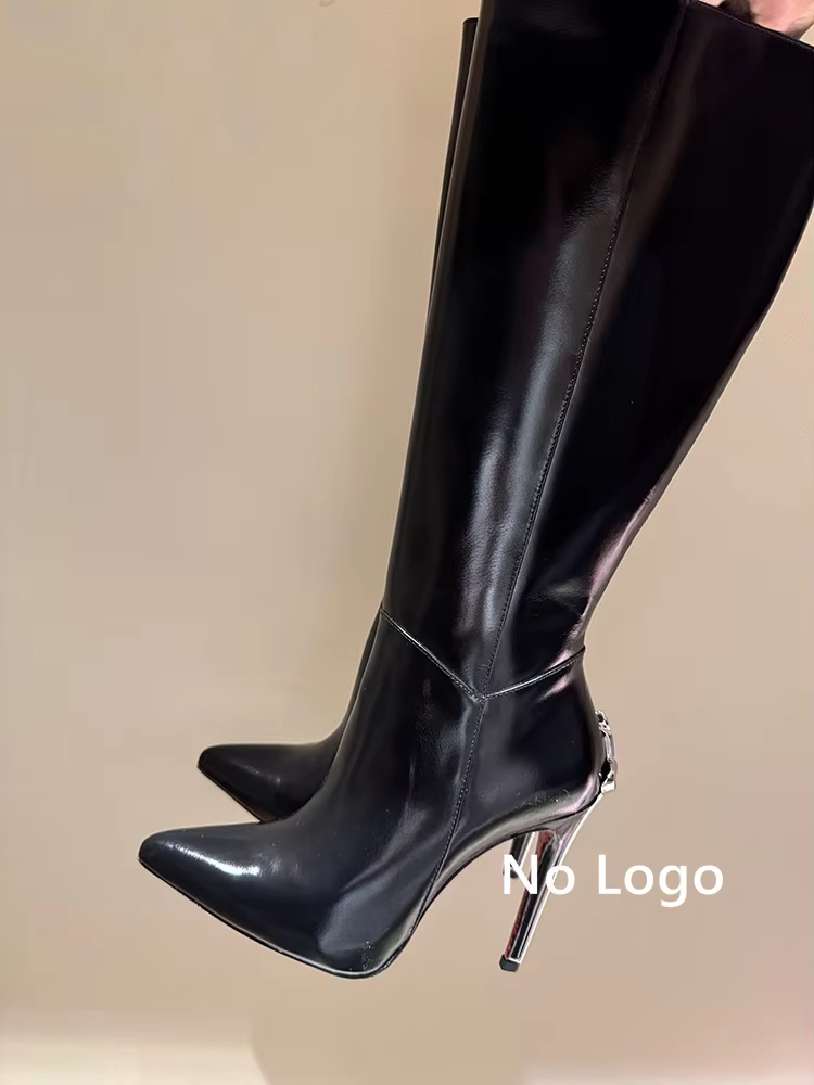 Sexy Black Leather Knee High B - High Knee Heel Boots ulasan dan harga