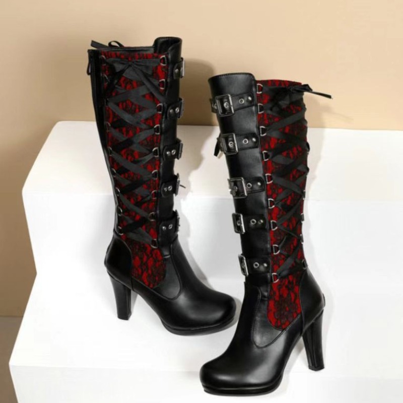 Punk Gothic Style Women's Knee - High Knee Heel Boots ulasan dan harga
