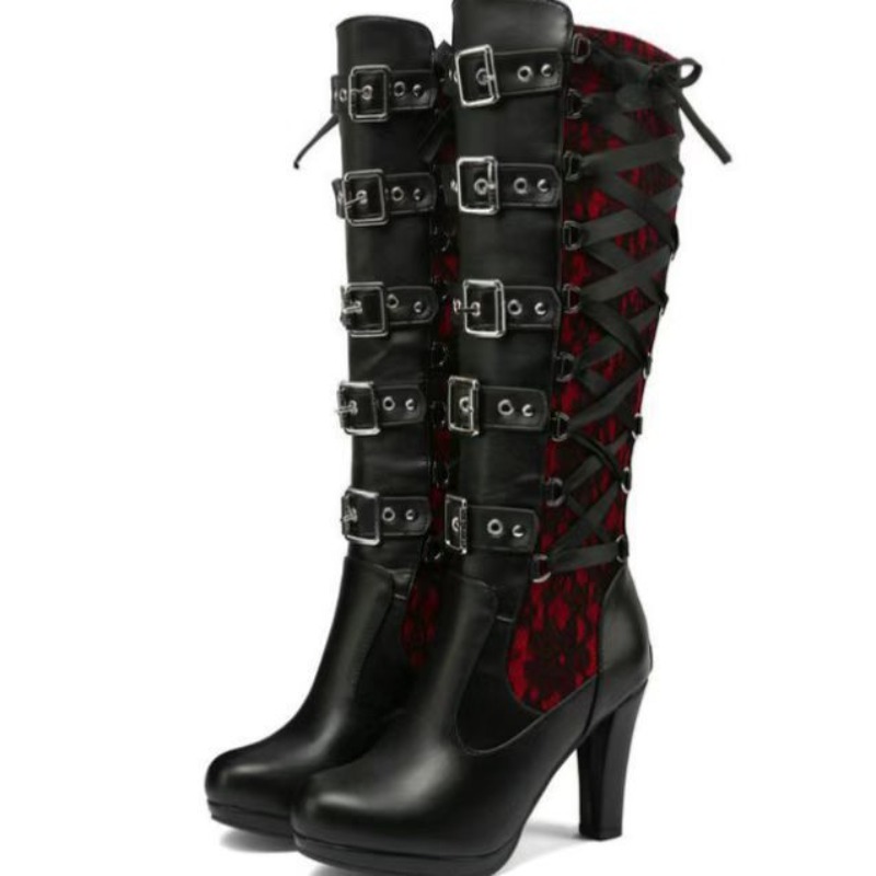 Punk Gothic Style Women's Knee - High Knee Heel Boots ulasan dan harga