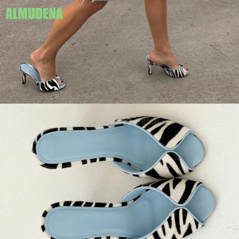 Zebra Print V-Cut Peep Toe Mul - Peep Toe Heels ulasan dan harga